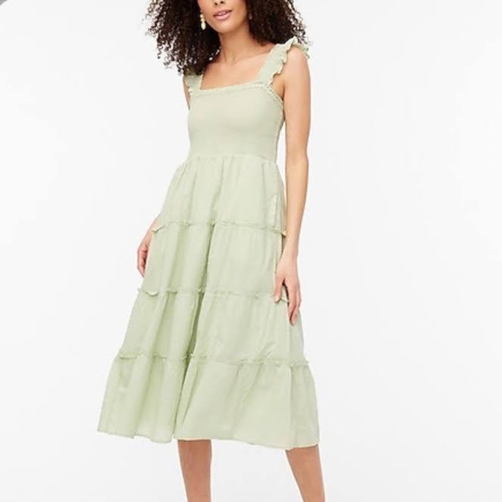 J. Crew Green Smocked Nap Dress